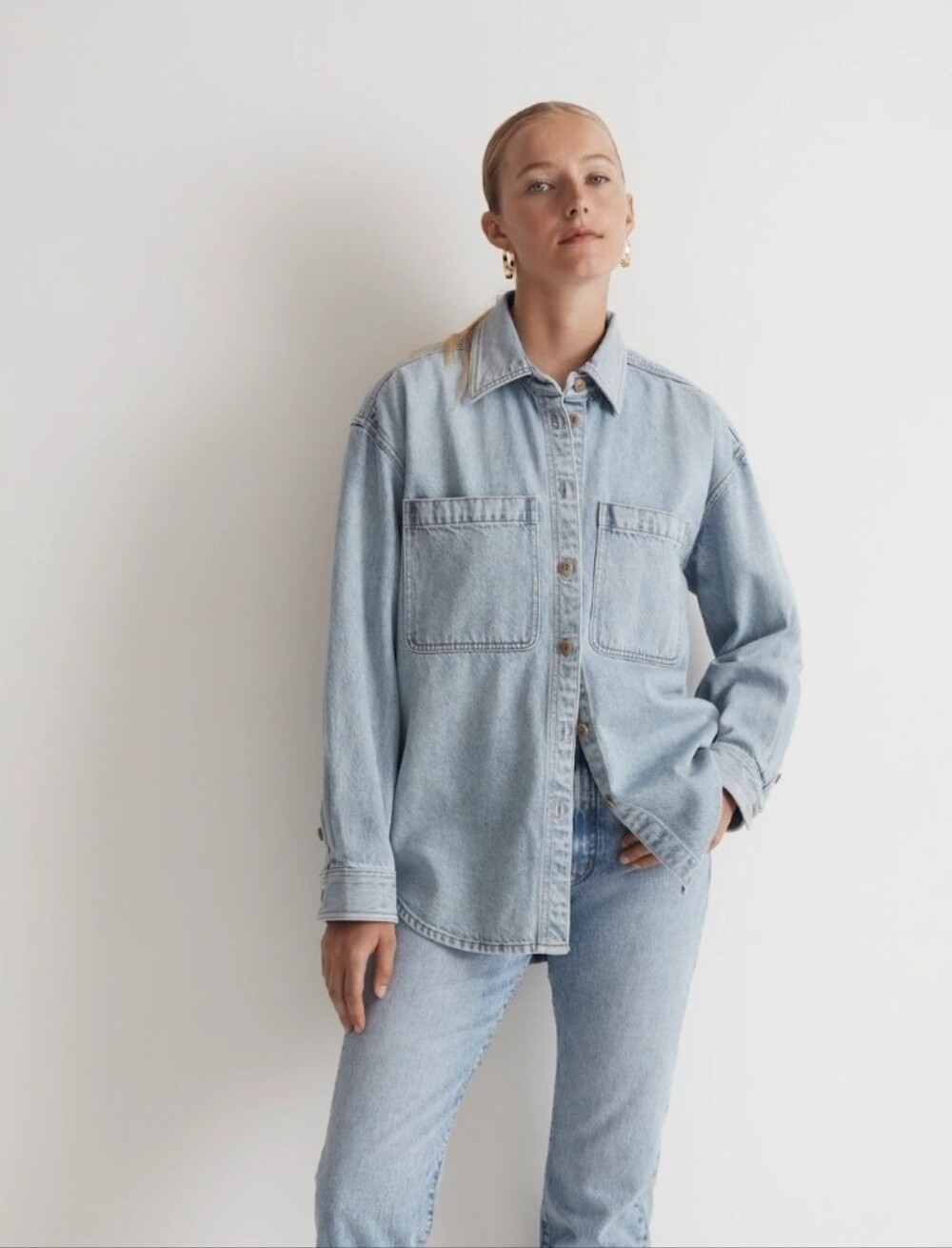 NWT Madewell Denim Oversized Button-Up Shirt in Derussey Wash M